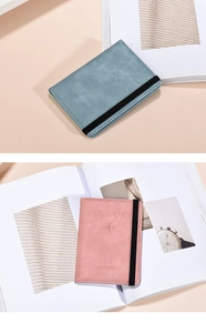 Blue and pink PU leather passport covers with elastic bands and airplane icons