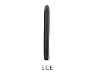 Slim PU leather card holder wallet side view showing multi-layer card slots and thin profile