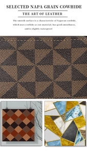 Macro shot of selected napa grain cowhide with geometric patterns for small card holders