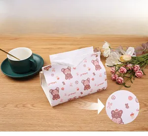 Detail of waterproof leather tissue box showing wave edge and cute bear pattern