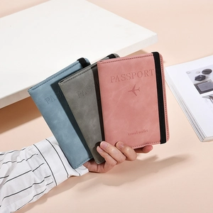 RFID Blocking Passport Holder PU Leather Travel Wallet Slim Multi Slot Document Case With Elastic Strap