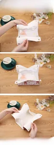 White leather tissue box cover with a cute bear print and secure metal snap buttons