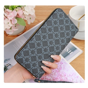 Women Long Zipper Wallet Synthetic Leather Monogram Printed Clutch Bag With Wristlet Multi Card Slots Phone Pocket Vintage