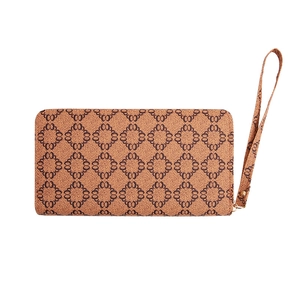 Classic monogram zip-around long wallet for women with wristlet strap in brown leather