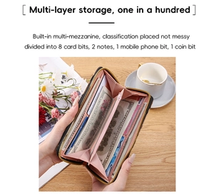 Internal structure of leopard print long wallet with card slots and zipper pocket