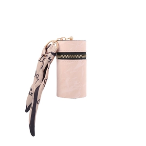 Pink marble pattern leather mini coin purse with gold zipper and silk scarf detail