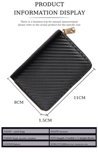 Detailed view of black straw pattern leather card wallet with dimensions 11x8x1.5cm