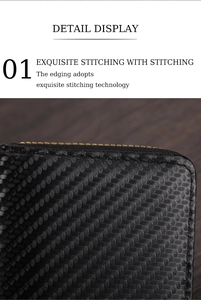 Close-up of black straw pattern wallet showing fine stitching and gold zipper detail