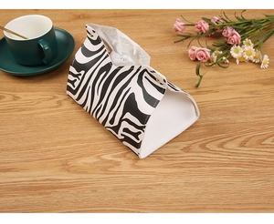 Detail of zebra pattern PU leather tissue box cover with side metal snap button