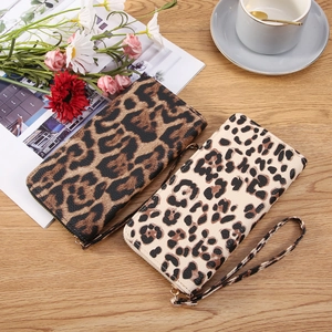 Women's Leopard Print Long Wristlet Wallet PVC Leather Zipper Clutch Bag Fashion Card Holder Phone Purse for Daily Travel