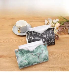 Elegant marble pattern PU leather tissue box covers in black and green for home decor