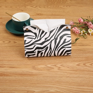 Zebra Print PU Leather Tissue Box Holder Foldable Napkin Case V-Opening Metal Buttons Home Car Decor