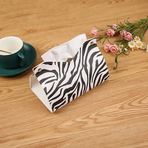 Nordic zebra pattern PU leather tissue box holder with elegant gold metal snap buttons