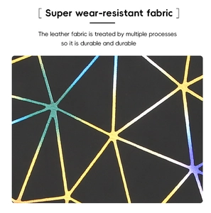 Detailed macro view of black holographic geometric triangle pattern on durable PU leather