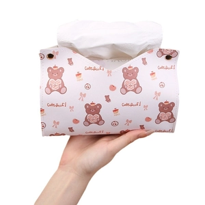 Boîte à mouchoirs moderne en cuir de luxe avec motif ours mignon et bouton pression doré