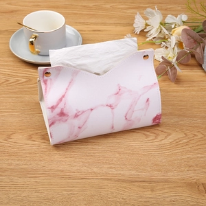 Marble Pattern PU Leather Tissue Box Cover Waterproof V Shape Opening Foldable Desktop Storage Organizer For Home Car Office