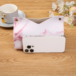 Elegant white marble texture PU leather tissue holder with stylish rose gold snap button