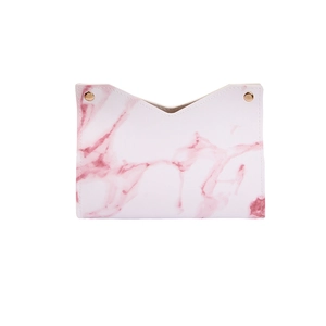 Pink marble leather tissue box with gold metal snaps for living room and car use