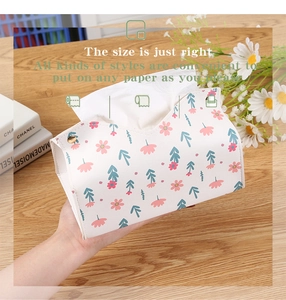 Floral PU leather tissue box holder with V-shaped opening and metal snap buttons