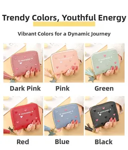 Short zipper wallet with heart pattern and star tassel in six different colors