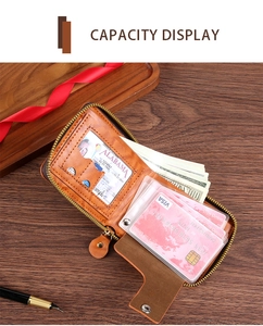 Detail view of the multi-functional interior slots and large capacity of this retro brown wallet