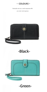 Detail of sunflower metal clasp and hollow pattern on faux leather women long wallet