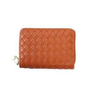 Brown woven texture zip-around accordion wallet with gold hardware and multiple card slots