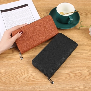 Portefeuille Femme Long Fermeture Éclair Cuir PU Dentelle Floral Grande Capacité Pochette Téléphone Porte Cartes