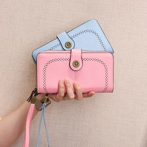 Portafoglio Lungo Donna Pelle PU Intagliato Fibbia Metallo Girasole Pochette Con Zip E Cinturino Da Polso Grande Retro