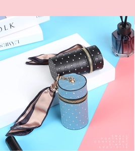 Quilted leather mini bucket bag charm with silk scarf detail and sparkling rhinestones