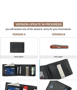 Detail of carbon fiber wallet with orange interior showing card slots and money clip