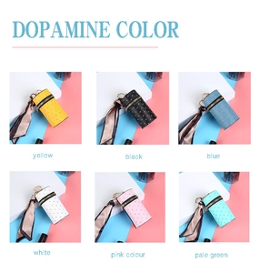 Miniature cylindrical PU leather pouch collection in six vibrant dopamine colors with silk scarf