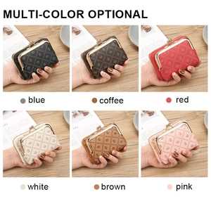 Detailed grid of compact leather wallets with heart embossing in six stylish colors