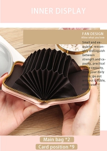 Pink PU leather accordion wallet showing 9 card slots and 2 main compartments