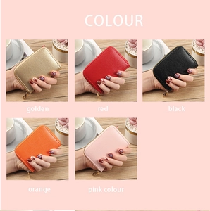 Compact PU leather card holders in golden, red, black, orange, and pink colors