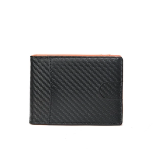 Men's carbon fiber wallet with orange lining and dual-fold minimalist design