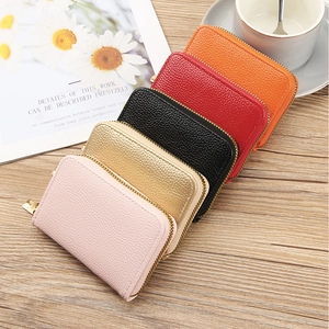 Litchi pattern PU leather card holders in pink gold black red and orange with zipper