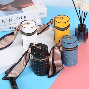 Mini quilted bucket coin purse with rhinestones and silk scarf in four vibrant colors