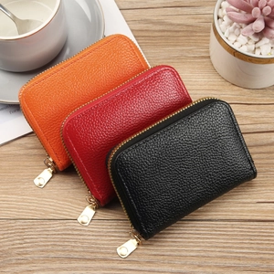 Minimalist PU leather RFID blocking card holders in orange, red and black colors