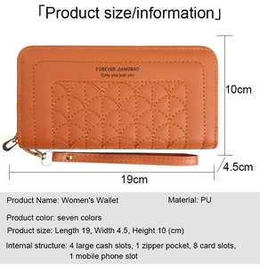 Macro detail of orange fan-embroidered PU leather phone wallet with internal multi-compartments