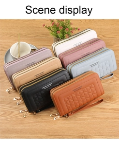 Detailed scene of quilted double zipper wallets for women in seven various colors