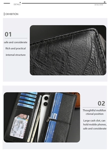 Macro detail of cross-grain leather texture and multi-slot interior of long men's wallet