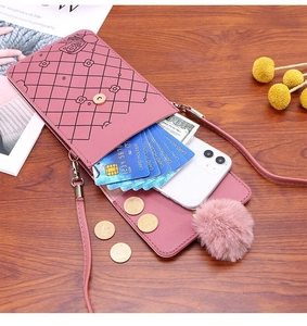 Pink quilted floral crossbody phone bag interior showing card slots and phone compartment