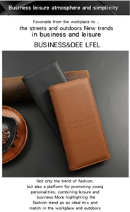 Detail view of business long wallets in black and brown lychee grain leather finish