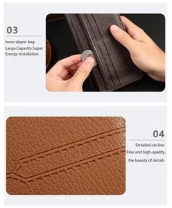 Detail view of coffee brown litchi pattern leather wallet with interior card slots