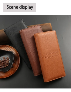 Business long wallets in three colors with lychee texture and horizontal stitching detail