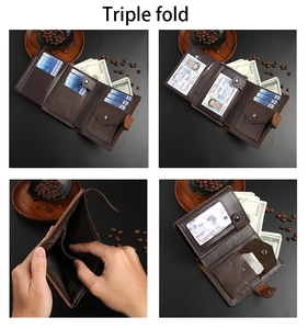 Detailed interior of a vintage tri-fold PU leather wallet with card slots and coin pocket