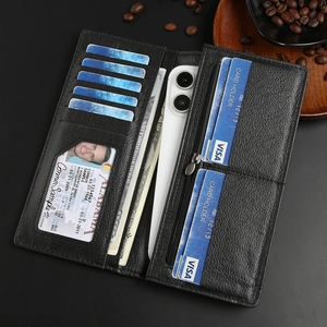 Men's large capacity long zipper wallet with multiple card slots and smartphone pocket