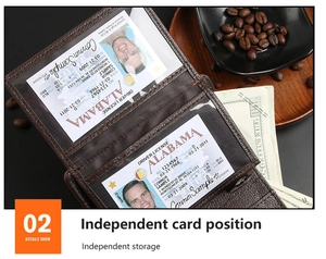 Dettaglio del portafoglio in pelle marrone vintage con doppi slot per carte d'identità