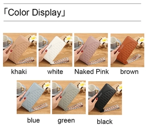 Women's long wallets in seven colors with quilted pattern and ethnic wrist strap